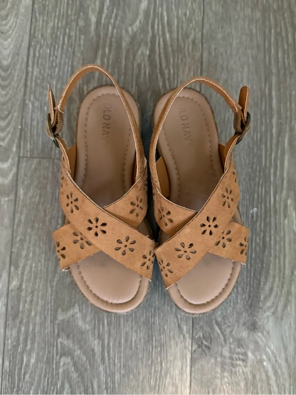 Old Navy Tan Floral Cutout Slingback Sandals for Kids Size 12